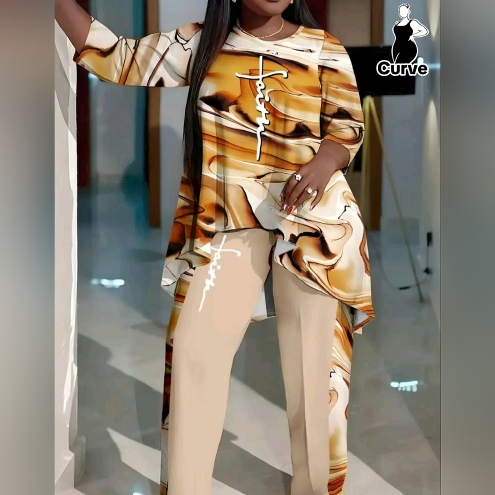 Two-piece high low pants set 20W